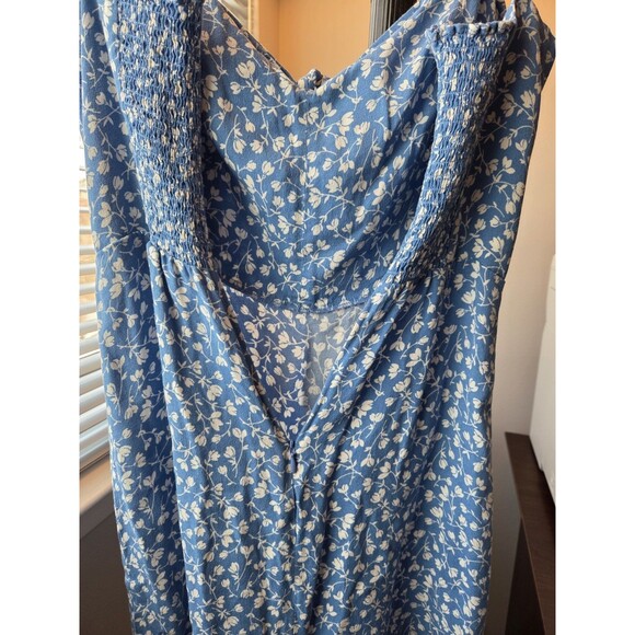 Reformation Blue Floral Smocked Back Tie Front Mini Dress Size 6 - Picture 5 of 7